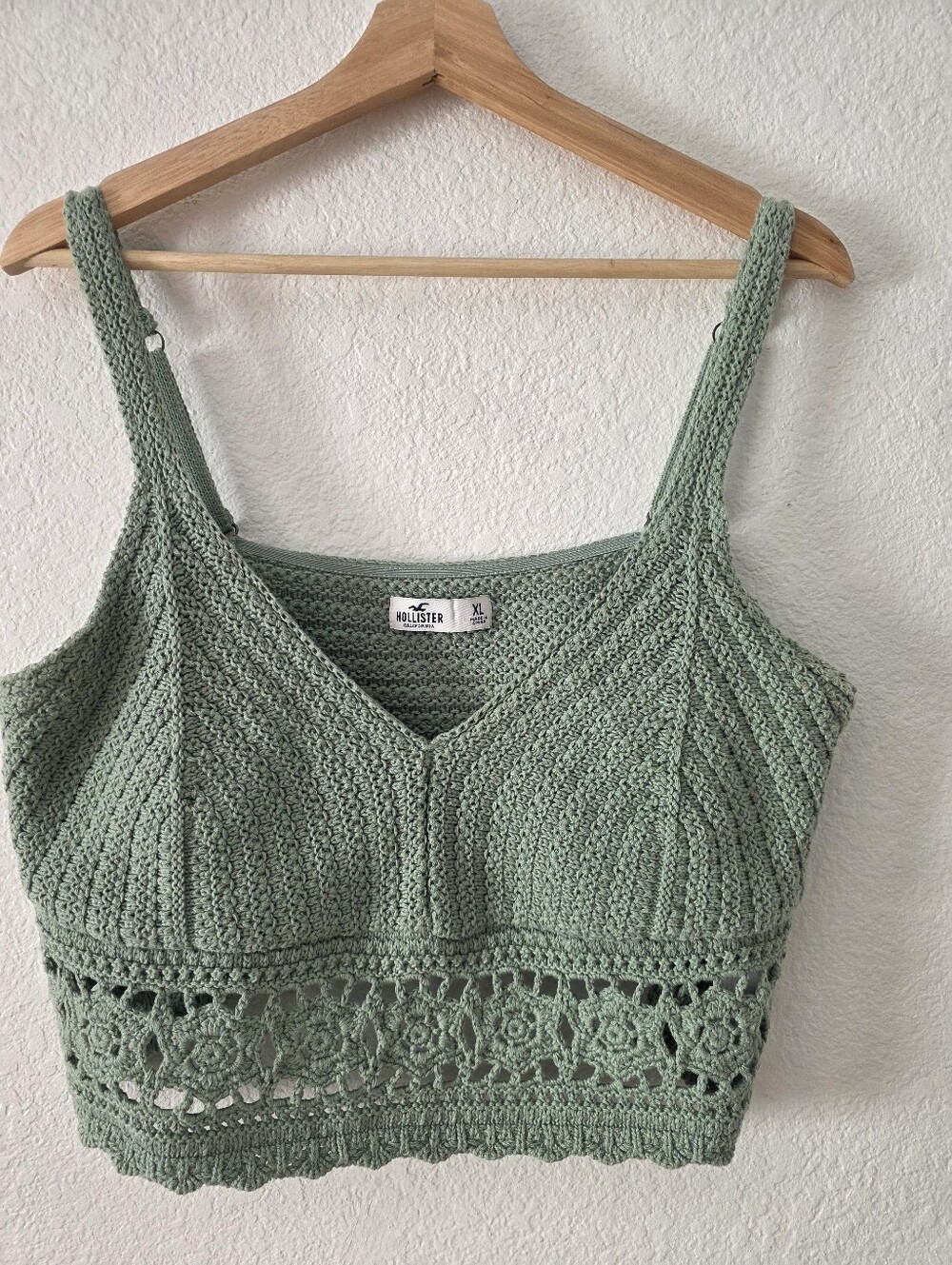 Hollister Sage Green Crochet Bralette Top